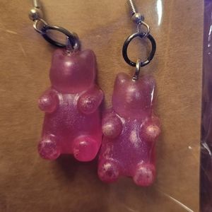 Pink metallic bear earrings